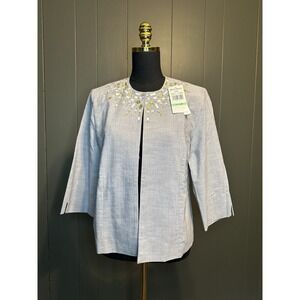 NWT Alfred Dunner Petites Stretch Grey Jeweled Collar Cardigan‎ Jacket 8P
